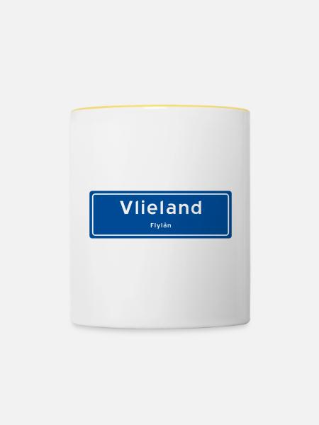 Ortsschild Vlieland - Tasse zweifarbig - Weiß/Gelb
