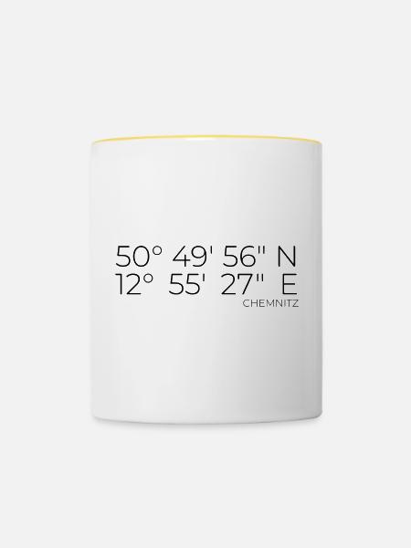 Koordinaten Chemnitz - Tasse zweifarbig - Weiß/Gelb