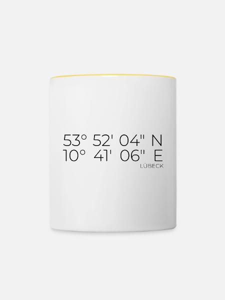 Koordinaten Lübeck - Tasse zweifarbig - Weiß/Gelb