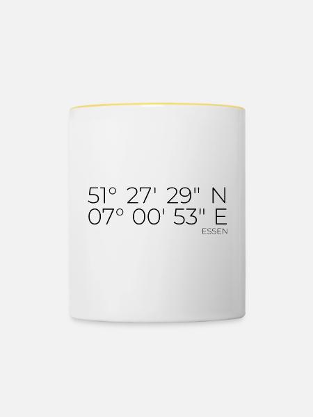 Koordinaten Essen - Tasse zweifarbig - Weiß/Gelb