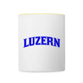 Luzern Neon Schriftzug Blau - Tasse zweifarbig - Weiß/Gelb - Vorne