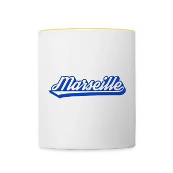 Marseille Retro Blau Script - Tasse zweifarbig - Weiß/Gelb - Vorne