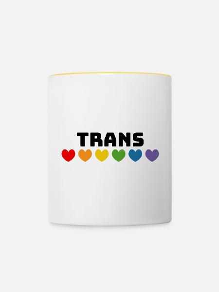 Regenbogenherzchen Trans schwarz - Tasse zweifarbig - Weiß/Gelb