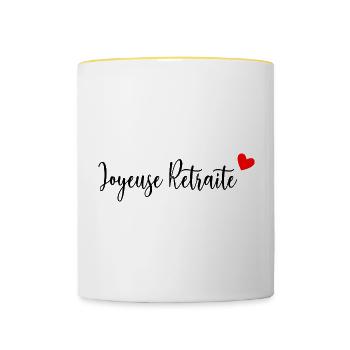 RETIREMENT. HOLIDAY. RETIREMENT. RETIRED. RETIREMENT. - Contrasting Mug - white/yellow - Front