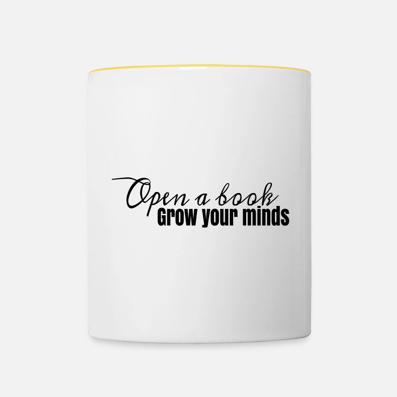 Book Design Open A Book, faites pousser votre esprit - Mug contrasté - blanc/jaune