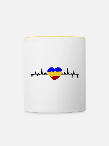 Rumänien Herzschlag - Tasse zweifarbig - Weiß/Gelb