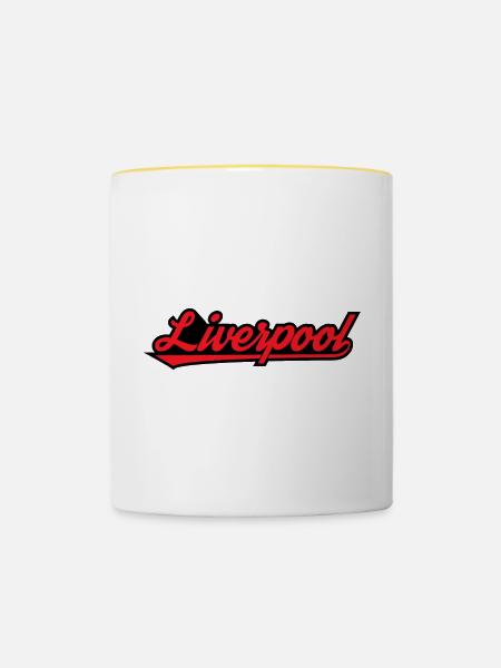 Liverpool Script auf Schwarz - Tasse zweifarbig - Weiß/Gelb