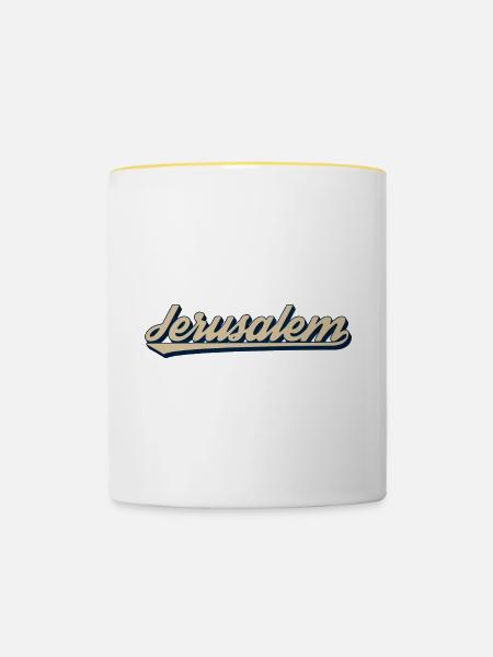 Jerusalem Schriftzug Design - Tasse zweifarbig - Weiß/Gelb
