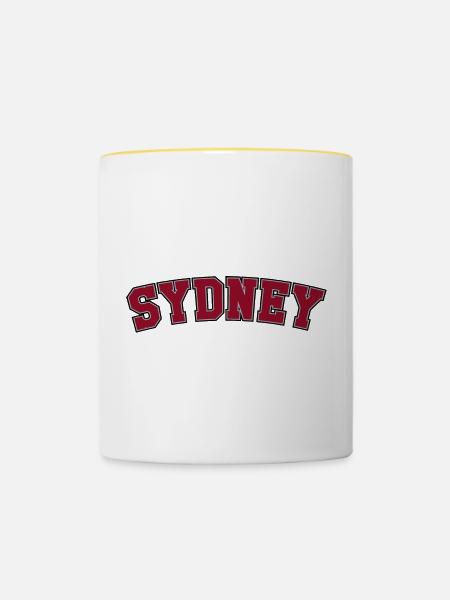 Sydney Varsity Schriftzug Arch - Tasse zweifarbig - Weiß/Gelb