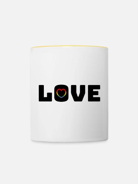 Love Heart Rainbow black - Tasse zweifarbig - Weiß/Gelb