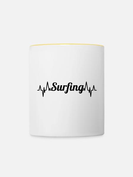 Surfing Herzschlag - Tasse zweifarbig - Weiß/Gelb