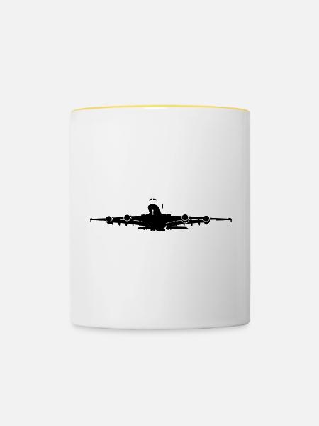 Passagierflugzeug - Tasse zweifarbig - Weiß/Gelb