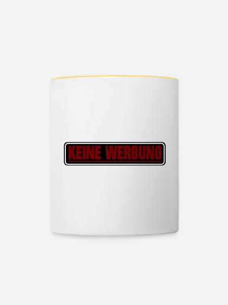 Keine Werbung ! Briefkasten Schild - Tasse zweifarbig - Weiß/Gelb
