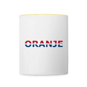 Orange in red, white, blue - Contrasting Mug - white/yellow - Front