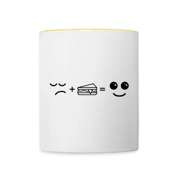 Sad Eating Cake Become Happy - Contrasting Mug - white/yellow - Front
