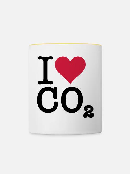 Ich liebe CO2 - Tasse zweifarbig - Weiß/Gelb