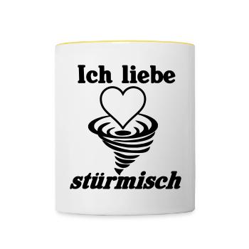 Ich liebe stürmisch Sturm Herz Liebe Geschenk - Tasse zweifarbig - Weiß/Gelb - Vorne