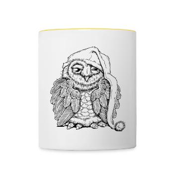 sleepy owl - Contrasting Mug - white/yellow - Front