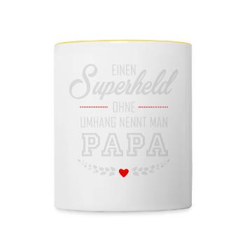 Superheld Papa - Tasse zweifarbig - Weiß/Gelb - Vorne
