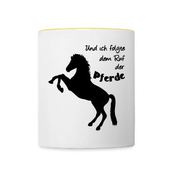 Ruf der Pferde Pferd Reiter Tier Reiten Geschenk - Tasse zweifarbig - Weiß/Gelb - Vorne