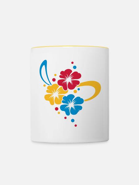 Blumenbouquet mit Schleife - Tasse zweifarbig - Weiß/Gelb