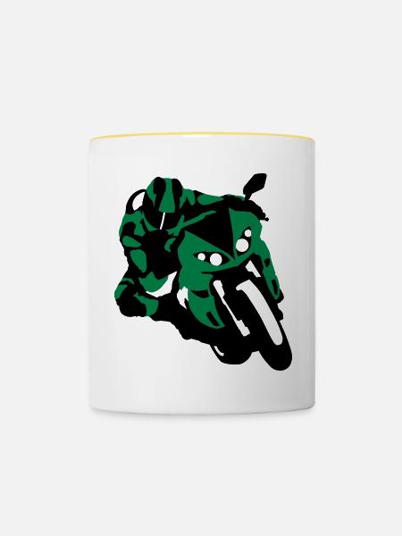 Motorrad - Tasse zweifarbig - Weiß/Gelb