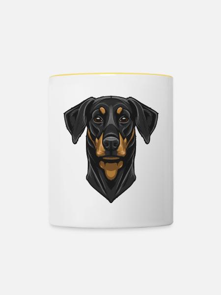 Dobermann - Tasse zweifarbig - Weiß/Gelb