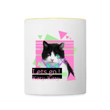 Lets go kitty, kitty - Tasse zweifarbig - Weiß/Gelb - Vorne