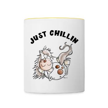 Chillendes Pferd - Comic - Pferde - Geschenk - Tasse zweifarbig - Weiß/Gelb - Vorne