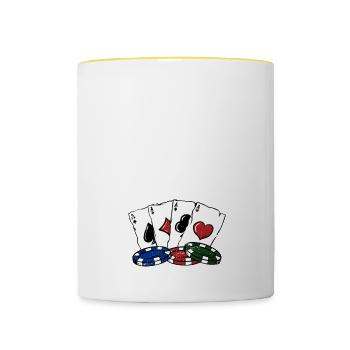 Jouez la main qui vous est distribuée Jeux de cartes Carte de poker - Mug contrasté - blanc/jaune - Devant
