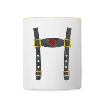 Bayern Fake Tracht Lederhose - Tasse zweifarbig - Weiß/Gelb - Vorne
