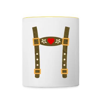 Bayern Fake Tracht Lederhose 2 Fan Fun - Tasse zweifarbig - Weiß/Gelb - Vorne