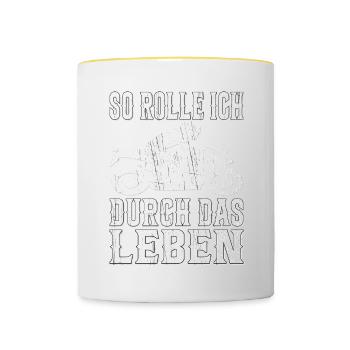 So Rolle Ich Durch Das Leben Motorradfahrer Biker - Tasse zweifarbig - Weiß/Gelb - Vorne
