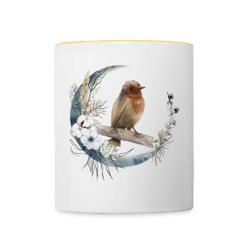 Rotkehlchen Vogelfreund Geschenk - Tasse zweifarbig - Weiß/Gelb - Vorne