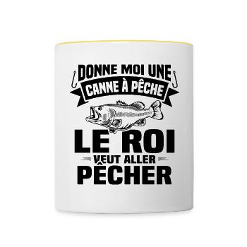 Le roi veut aller pêcher / Humour cadeau pêcheur - Mug contrasté - blanc/jaune - Devant