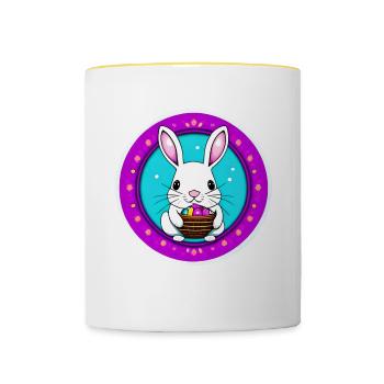 Lapin de Pâques et panier de Pâques - Mug contrasté - blanc/jaune - Devant
