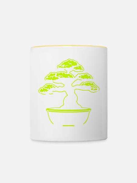 Bonsai Baum Symbol - Tasse zweifarbig - Weiß/Gelb