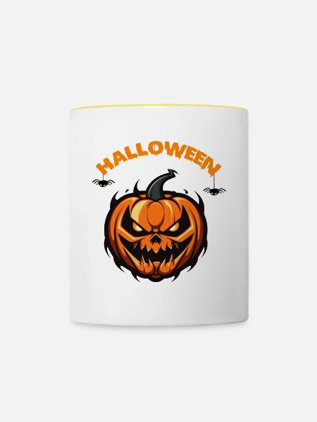 Halloween, ein aggressiver Kürbis - Tasse zweifarbig - Weiß/Gelb