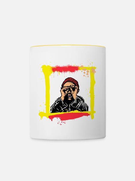 Kopfblick Graffiti-Porträt - Tasse zweifarbig - Weiß/Gelb