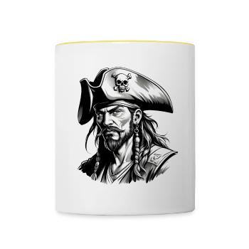 Pirat, Piraten Motiv - Tasse zweifarbig - Weiß/Gelb - Vorne