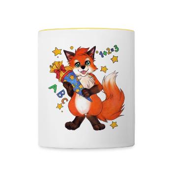 Niedlicher Fuchs Zuckertüte Geschenk Einschulung - Tasse zweifarbig - Weiß/Gelb - Vorne