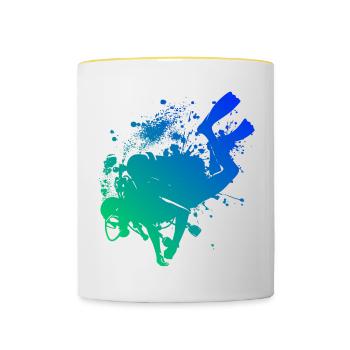 Hommes Plongée Libre Plongeur Plongeur Plongeur Plongeur Scuba Diver - Mug contrasté - blanc/jaune - Devant