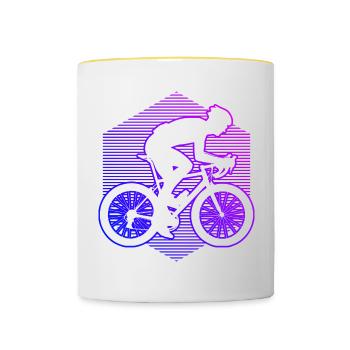 Rennradfahrer Roadbike Damen Rennradfahren - Tasse zweifarbig - Weiß/Gelb - Vorne