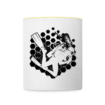 Free Dive Diver Scuba Diver Diving Scuba Dive - Contrasting Mug - white/yellow - Front