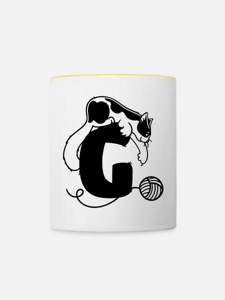 Katze Buchstabe G - Tasse zweifarbig - Weiß/Gelb