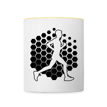Jogging, Fitness, Course Femme, Course à pied, Cross Country - Mug contrasté - blanc/jaune - Devant