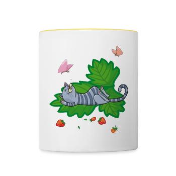 Erdbeerzeit, Naschkatze - Tasse zweifarbig - Weiß/Gelb - Vorne