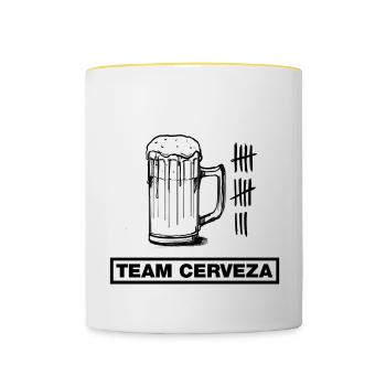 Glas Bier, Beer, Cerveza (Team-Design) - Tasse zweifarbig - Weiß/Gelb - Vorne