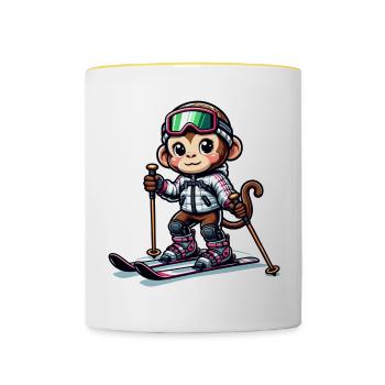 Cute Skier Monkey - Tasse zweifarbig - Weiß/Gelb - Vorne