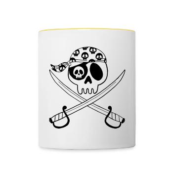 Tête de mort pirate (noir) - Mug contrasté - blanc/jaune - Devant